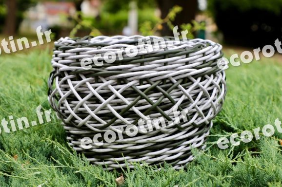 Cache-pot vert foncé et blanc cassé Cache-pot en tressage filet, vert foncé et blanc cassé