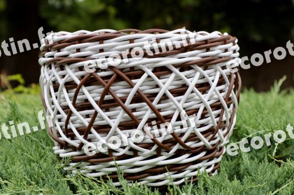 Cache-pot marron foncé et blanc cassé Cache-pot en tressage filet, marron foncé et blanc cassé